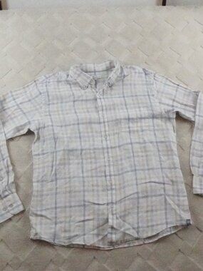 Peter Millar Linen Shirt mens Medium Button Up Long Sleeve Plaid